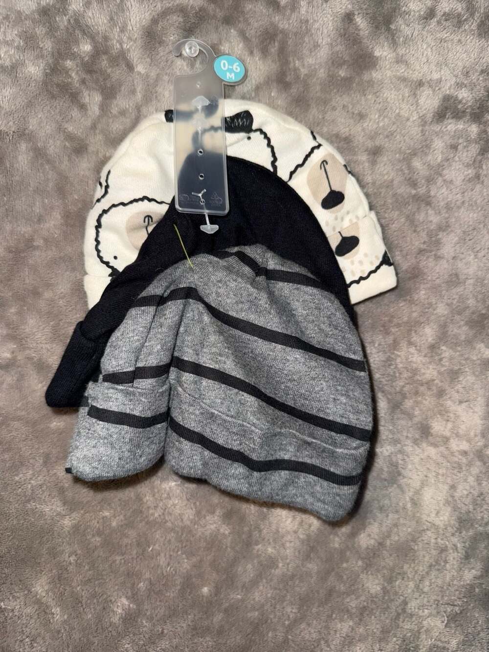 Gerber 3-Pack Baby Infant Caps, Bear and Striped Patterns Size  0-6 months